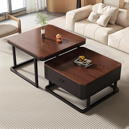 ローテーブル リビングテーブル センターテーブル ネストテーブル コンパクト 正方形 2個セット 幅60cm+70cm 収納付き 引き出し付き ロータイプ 伸縮 おしゃれ 金属フレーム