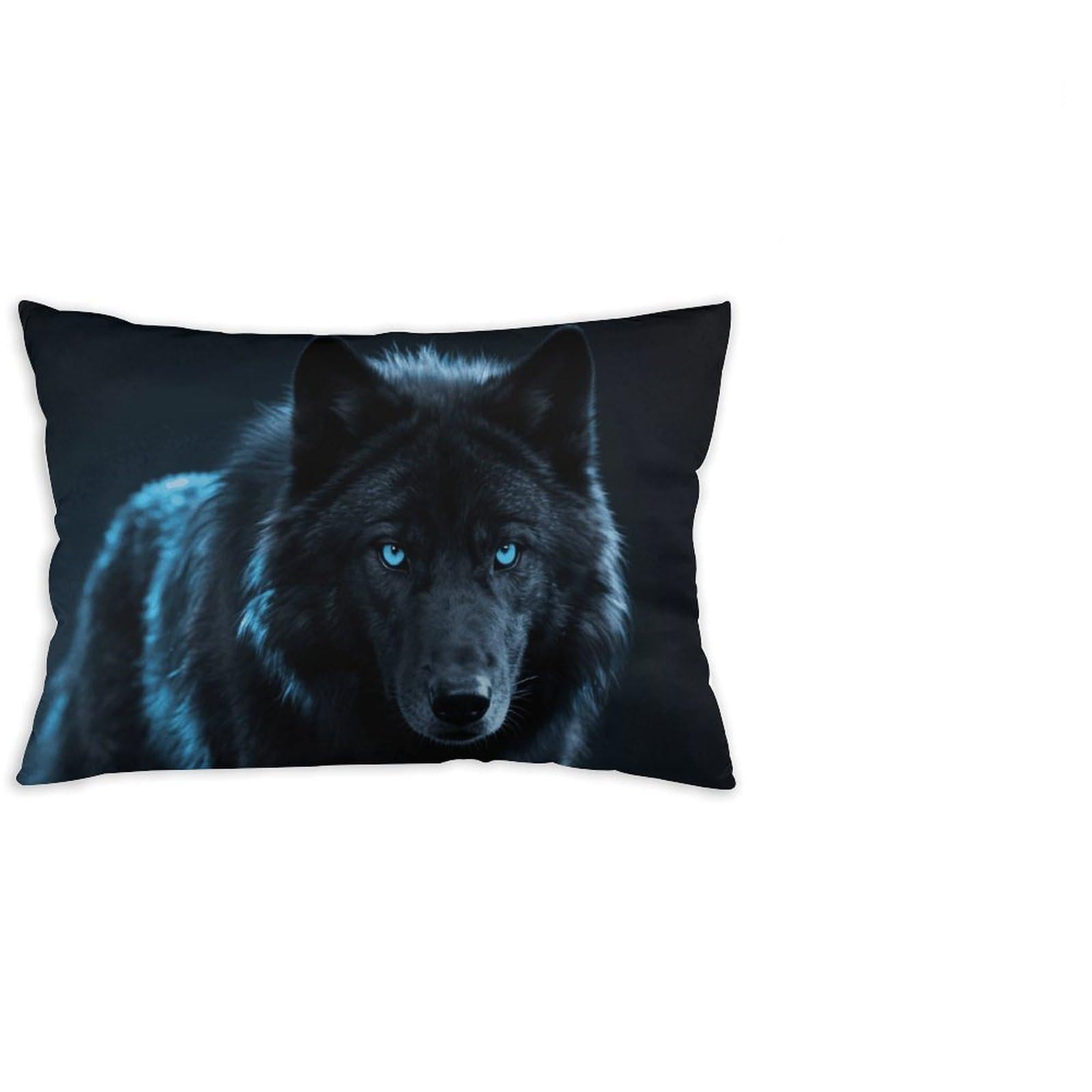 FodPand Decorative Throw Pillow Covers 12x20 Short Plush Cool Cyan Black Wolf Body Pillowcase Cushion Cases with Invisible Zipper Rectangle Lumbar Pillow Shells for Sofa Couch Chair Bed Home Decor