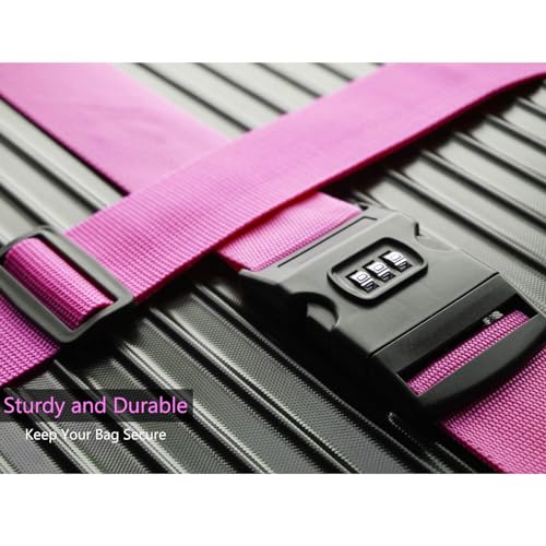 Image of 2 PCS Luggage Strap 78 inch x 2 inch Suitcase Belts Wide Adjustable Packing Straps Travel Accessories, Rose Pink & Combination Lock
