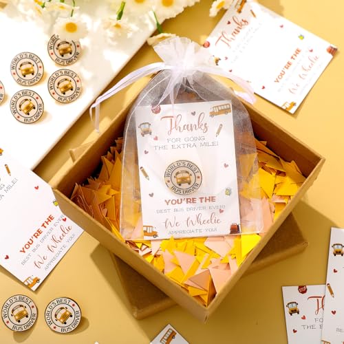 Image of Quelay 24 Sets Bus Driver Appreciation Gifts Includes Bus Driver Lapel Pin Brooches Thank You Card Organza Bags for Retirement Custodian Appreciation Gifts
