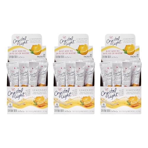 Image of Crystal Light Lemonade, Zesty Lemon Flavored Powdered Drink Mix, Sugar Free Refreshing Beverage, Convenient Travel Size Single Serve Packets, Just Add Water, 30 Count (Pack of 3)