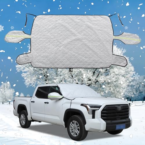 Image of Windshield Snow Cover Compatible with Toyota Tundra 2007-2024, Car Snow Cover, Front Windshield Sunshade, Exterior Windscreen Sun Shade, UV-Rays Sun Ice Snow Frost Protector, 4-Layer Windshield Cover