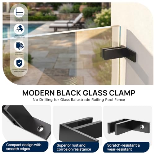 Image of 20 Pack Matte Black Wall to Glass Clamp 90 Degrees Glass Railing Clamp Fit for 3 /8 inch-1 /2 inch(10mm-13mm) Thinkness Balustrade, F Shape T304 Railing Clips for Fence, Balcony Deck, Indoor & Outdoor
