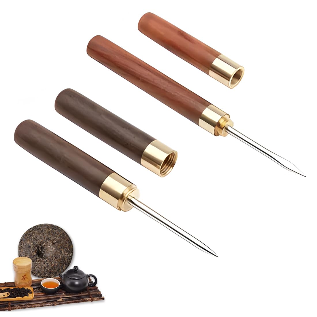 Teegxddy Stainless Steel Ice Axe, Pack of 2 Ice Axe Tool with Wooden Handle, Ice Axe Crusher with Cover, Ice Axe Tool for Bars, Kitchen, Picnics, Camping, Restaurant, Home, Bartender