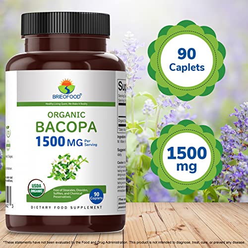 Brieofood Organic Bacopa 1500Mg, 45 Servings, Vegetarian, Gluten Free, 90 Vegetarian Tablets… #TOP5