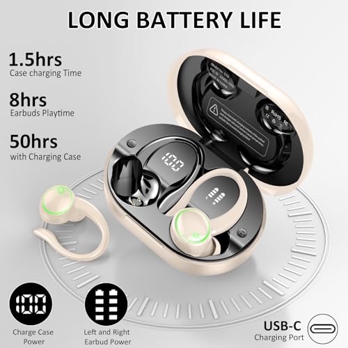 Image of Matast Wireless Earbuds, Bluetooth Headphones Sports, Bass Fitness Earphones Gym Running, IP7 Waterproof Headset with Earhook Workout, Playback Over-Ear Buds with ENC Noise Cancelling Mic