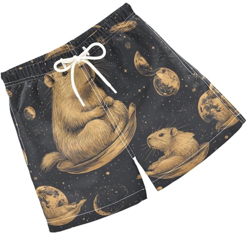 Pigsaly Boys' Swim Board Shorts Space Planet Capybara Boy's Swim Trunks Kids Swimwear 2T Multicolor