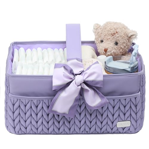 Image of LUKJOJO Luxurious Baby Diaper Caddy, Nursery Storage Basket for Newborn Boy and Girl, Travel Baby Basket for Diapers Baby Wipes, Organizer Tote Bag Storage Bin, Baby Shower Gifts (purple)