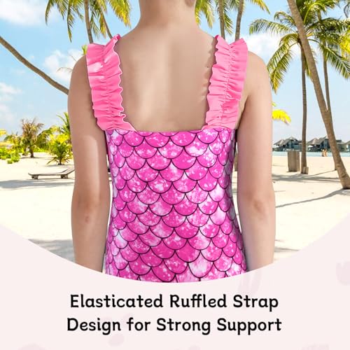 Image of XiaoMoSha Girls One Piece Swimsuit Ruffled Straps Bathing Suits Summer Swim Suit Quick Dry Beach Swimwear for Kids 3-10 Years