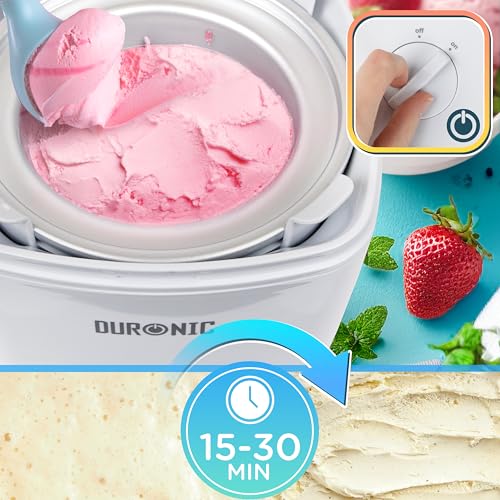 Duronic Ice Cream Maker IM540 Homemade Gelato, Sorbet, Frozen Yoghurt Maker Machine, Soft Serve Dessert Makers, Fresh Creamy Ice Creams in 30 Min, Compact Portable Design for Family Home Recipes