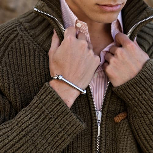 Elegatto Bangle Premium Sterling Silver Bracelet for Men | Silver Polished Stainless Steel with Shackle Closure | Men’s Designer Jewelry Bracelets | Silver Large by Elegatto - Used condition - Image 4
