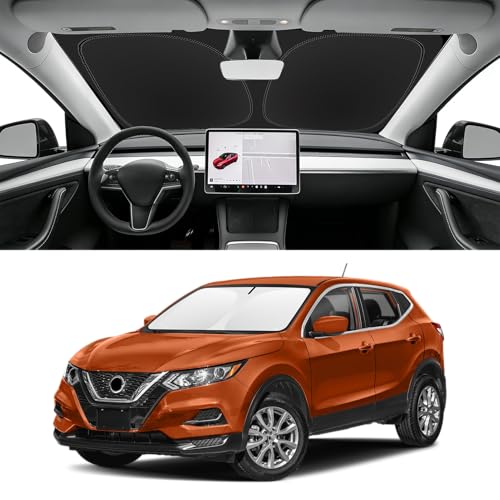 Image of Custom Fit Windshield Sun Shade for Nissan Rogue Sport 2017-2022 | Blocks UV Rays and Sun Heat, Helps Reduce Interior Temperature, Protects Dashboard from Fading, Folds Easily for Storage