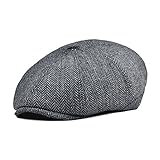 VOBOOM Men Wool Blend 8 Panel Newsboy Cap Herringbone Cabbie Flat Tweed Hat (Herringbone Grey)