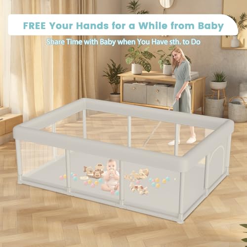 Image of besuhot Baby Playpen Extra Large Play Yard 74 inch x 50 inch Playpen for Babies and Toddlers with Anti-Slip Suckers and Zipper Gate, Safety Baby Activity Center for Indoor & Outdoor