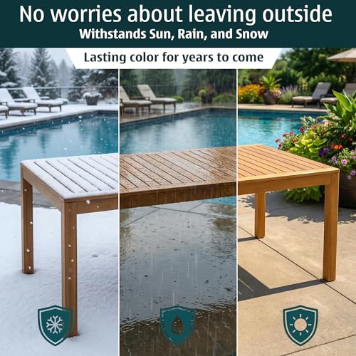 Image of Acacia 63 inch L Classic Rectangular Outdoor Dining Table, Up to 6 Seats, Solid Eucalyptus Grandis Wood | Waterproof & UV Resistant, Low Maintenance & Easy Assembly Tables for Garden, Patio | Natural
