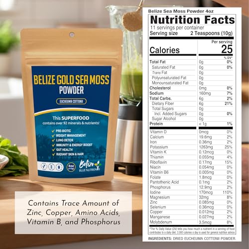 Belize Blue Nutrients – Gold Sea Moss Powder – 100% Pure Sustainably Harvested Eucheuma Cottonii from Belize – Mineral-Rich Superfood for Energy, Gut & Immune Support - 4 Oz - Image 3