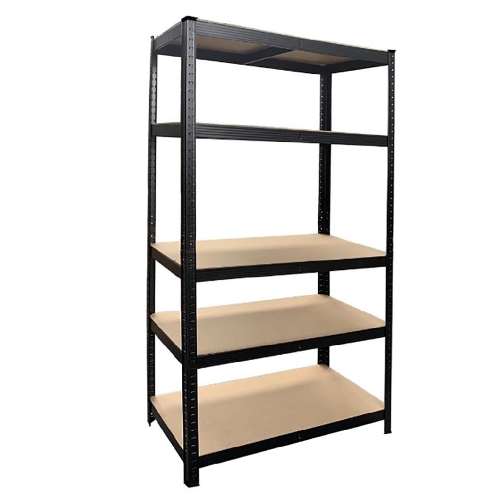 Scaffale in Metallo Nero - 5 Ripiani, Legno MDF, Altezza Regolabile, Salvaspazio, Ufficio, Garage, Magazzino, Negozio, ad Incastro, Orizzonale/Verticale, 90 x 40 x 180h cm - Portante 875 kg