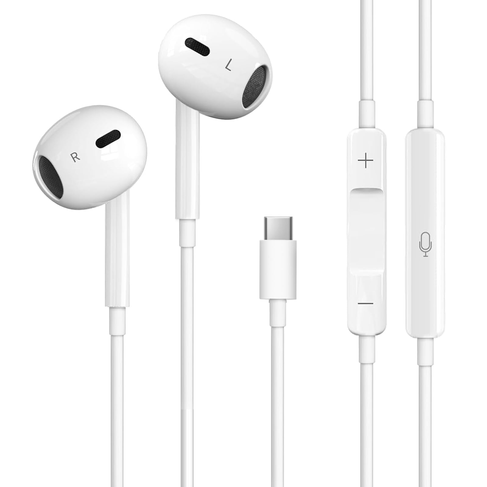 USB C Headphones, Wired USB C Earphones with Microphone and Volume Controller,HiFi Stereo In Ear Type C Earbuds, for iPhone 15/16/17 Pro Max plus, iPad Pro,Samsung Galaxy S25 S24 S23 S22 Pixel 9