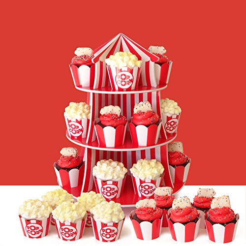 Popcorn Cupcake Wrappers - Red And White Striped - Cute Circus Party Supplies And Carnival Decorations - Movie Night Theme - Easy Set Up For Birthday Parties And Celebrations - Set Of 48 #TOP5