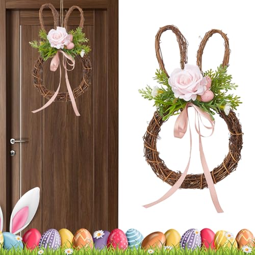 Corona di Pasqua | Decorazione con coniglio | Corona decorativa per feste - per interni, esterni, parete, soggiorno, finestra, ingresso, giardino, patio, recinzione e bar