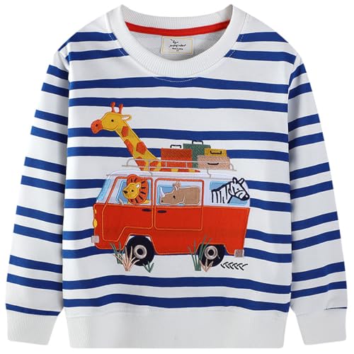 Boys Giraffe Sweatshirt Animals Jumper Crew Neck Long Sleeve Tops Shirts Toddler Kids Cotton Pullover Clothes Age 3-4 Years