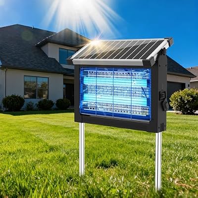 OnBeam Solar Bug Zapper Outdoor, 4500V Mosquito Zapper Waterproof Electric Fly Zapper Rechargeable Mosquito Killer Lamp with 10W Solar Panel, Cordless Fly Trap for Backyard, Patio, Garden, RV, Camping