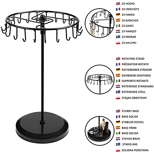 Belle Vous Zwart Metalen Roterende Sieraden Houder Display Standaard (23 Haken) – H34,8 x B20,5 cm – Hang Organizer Toren Rek – Opslag Voor Kettingen & Armbanden, Ringen & Oorbellen