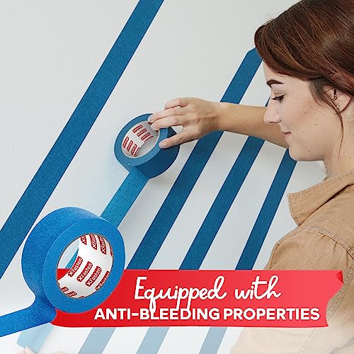 Xfasten Blue Painters Tape Bulk, 1.88 Inch X 60 Yards, 1440 Yards Total (24-Pack) Blue Painters Masking Tape Bulk - Sharp Edge Line Technology, Produces Sharp Lines | Residue-Free Wall Trim Tape #TOP5