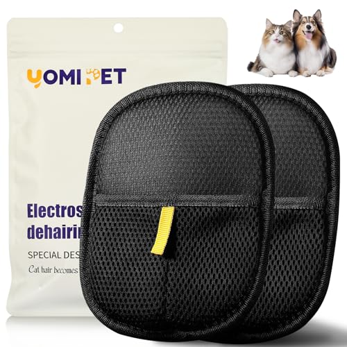 2 Pcs YOMI PET Hair Remover Glove, 2025 Updated Cat and Dog Hair Removal Tool. Reusable Electrostatic Hair Removal Gloves.Suitable For Sofas, Bed Sheets, Clothing, Car Seats.