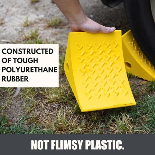 SECURITYMAN Heavy Duty Wheel Chocks (2 Pack) - Durable, Non-Slip, Solid Rubber Wheel Chocks for Boat Trailers, RV, Truck, Camper - Grip on All Surfaces - Trailer Wheel Chocks - Yellow