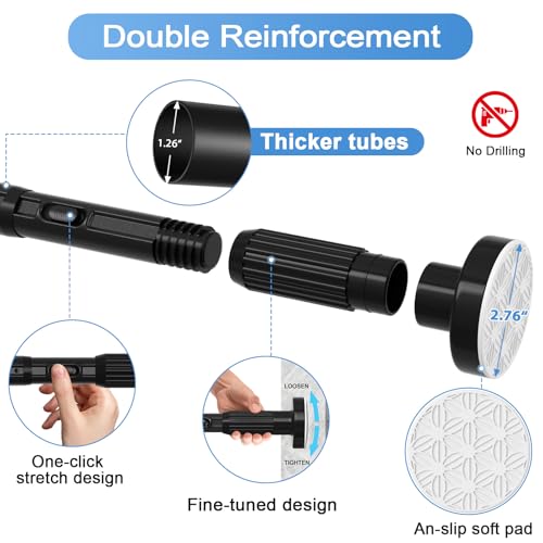 Image of Long Tension Rod 41-166inch Black Tension Curtain Rods no Drilling | 1.26 inch Diameter Outdoor Curtain Rod for Patio,Windows,Anywhere Heavy Duty Spring Rods Adjustable