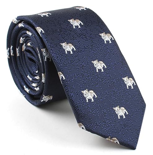 Mens Navy Blue Self Cravat Novelty Tie Silk Shar-pei Dogs Design Animal Skinny Necktie Gift for Friend