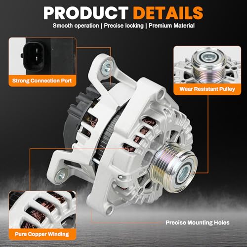 Image of 11654 130A Alternator for Chevrolet Cruze 2012-2015 1.4L Turbo | Fits Cruze Limited 2016; 12V 5-Groove Clutch Pulley, Replaces 13581891 13588290 13597227