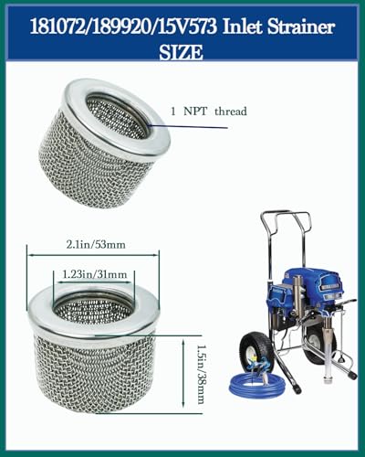 Image of (2-Pack) 181072 1 inch NPT Thread Double-Layer Stainless Steel Pump Inlet Strainer Screen Filter Compatible with Graco 695, 795, 1095, 1595, 3900, 5900, 750, 1000, 1500 Airless Paint Sprayer