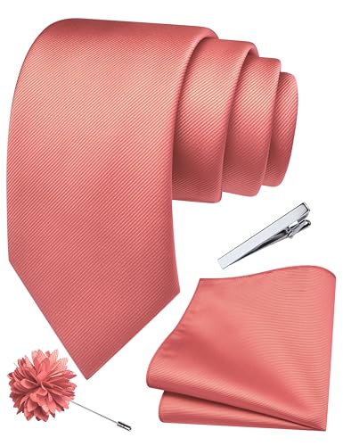 Image of Branduce 3.15 inch（8cm） Solid Formal Tie and Pocket Square Plain Necktie Lapel Pin and Tie Clip Set for Men