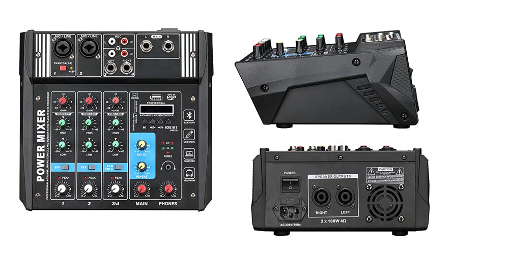 Naphon 4Channels 2x100W 48V Phantom Supply Bluetooth USB Powered Mixer P-4100U