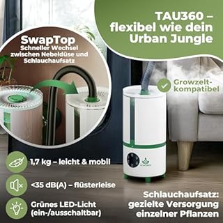 Umidificatore Piante Verde TAU360 5L – Umidificatore Ultrasuoni Camera da Letto Soggiorno 360° Diffusore Umidificatore Umidificatore Smart Control, Top Fill, Silenzioso