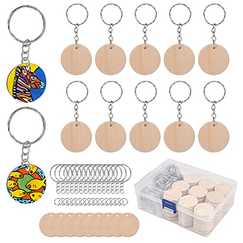 BUYGOO 100Pcs Blank Wooden Keychain Set, 1.5 inch...