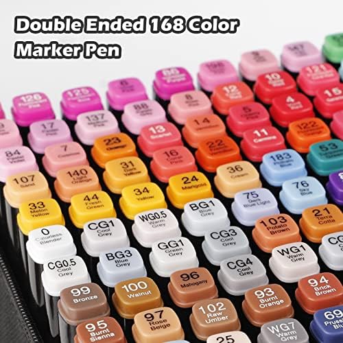 Alcohol Markers Set,168 Colors Permanent Art Markers Set,Alcohol Based Dual Tip Drawing Sketch Markers for Adults & Kids Painting, Coloring, Sketching, Highlighting,Underlining and Drawing