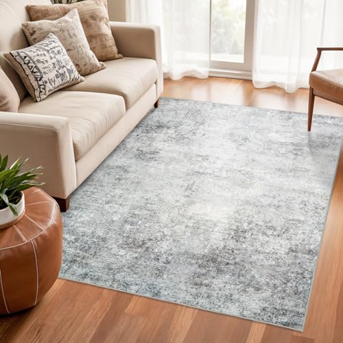 RUUGME Washable Abstract 4X6 Rug: Living Room Area Rugs Non-Slip Backing Neutral Stain Resistant Carpet for Bedroom Farmhouse Large Soft Indoor mats for Dining Room Office Entry 4X6 Grey