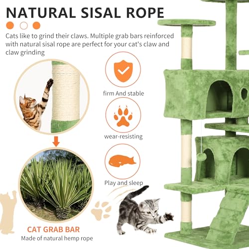 Image of BestPet 54in Cat Tree Tower for Indoor Cats,Multi-Level Cat Furniture Activity Center with Cat Scratching Posts Stand House Cat Condo with Funny Toys for Kittens Pet Play House,Green