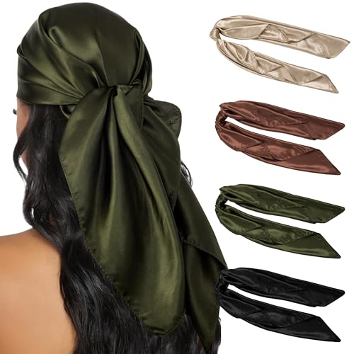 HBselect 4 Stk. Kopftuch für Frauen Schlaf 35“ Quadrat Schals für Damen Bandanas Haartuch Halstuch Haarschmuck Satin Schal Seidentuch für Haar 90×90cm