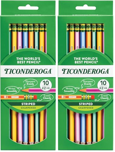 Image of Ticonderoga Striped Wood Pencils, 2 Soft Lead, Assorted Colors, Pack of 20