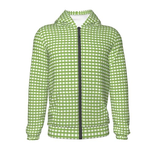 Green Gingham Kid Hoodies Boys Zip Up Sweatshirts Girls Pullover with Pocket2