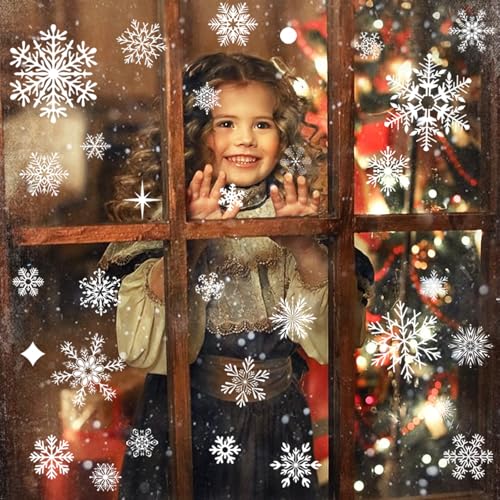 Image of NEWMIAO 438Pcs Snowflake Window Cling Stickers for Christmas Decorations, 10 Sheets Christmas Window Clings of Different Shapes Xmas Decals for Glass Home Decor Indoor and Outdoor Party Supplies
