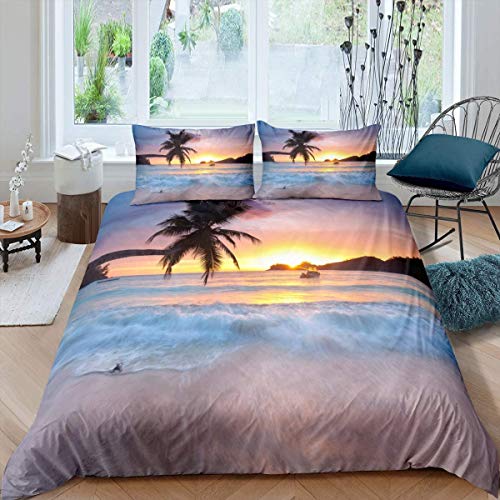 Loussiesd Ocean Duvet Cover King Waves Bedding Set Hawaiian Tripocal Sea Beach Bedding Comforter Cover Microfiber with 2Pillow Shams,Zipper Closure