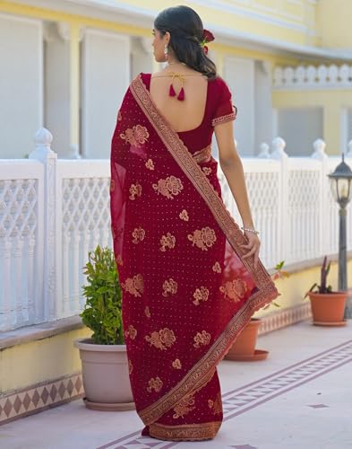 Image of SIRIL Women's Georgette Embroidery Saree With Unstitched Blouse