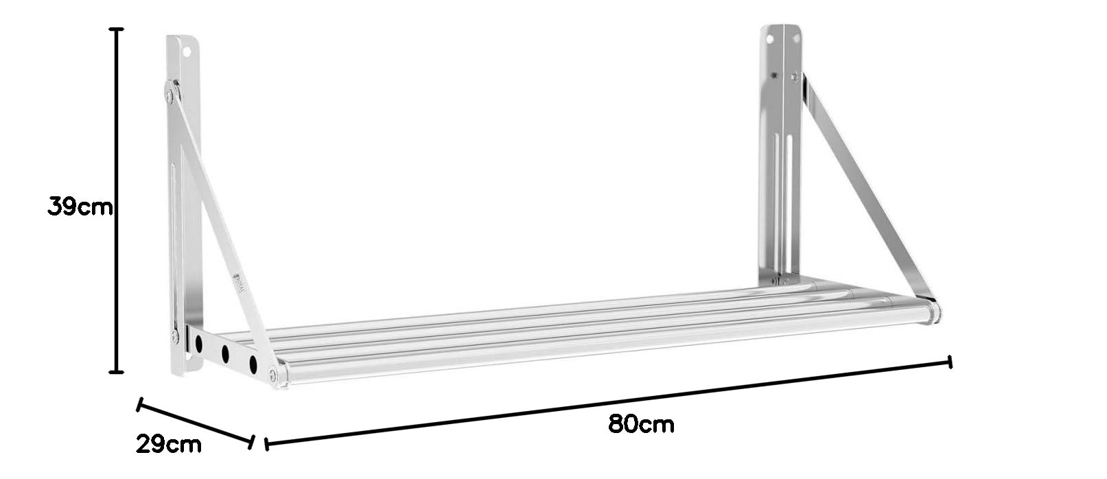 Royal Catering RC-TFWH80X30 Wandbord klappbar Stangendesign 80 x 30 cm 40 kg Edelstahl Hängeregal Küche Wandregal klappbar