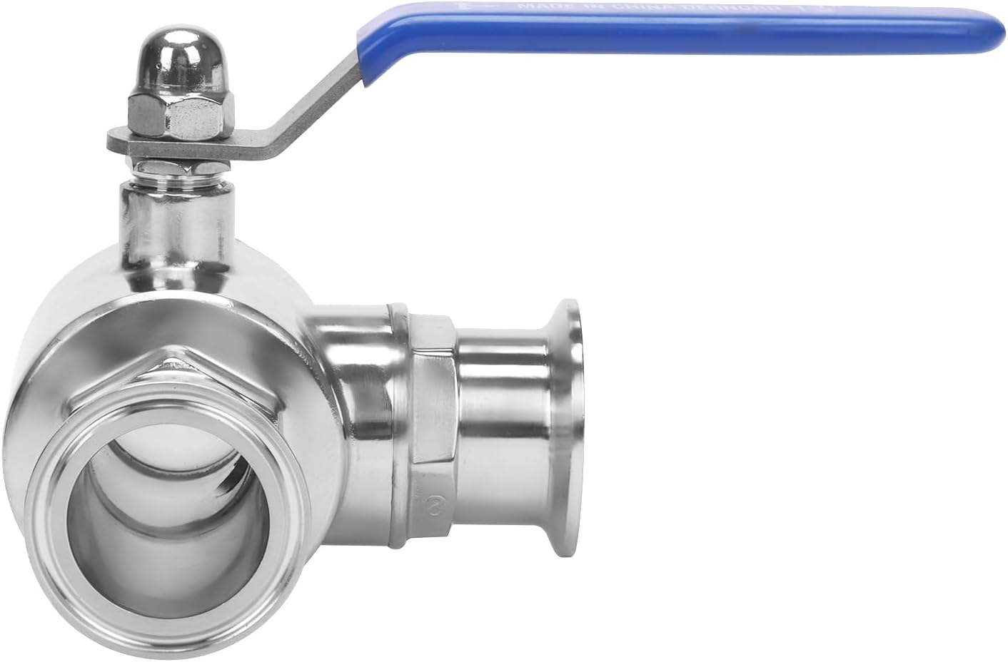 DERNORD 1.5" Tri Clamp Sanitary Ball Valve, 3-Way Ball Valve T-Port Stainless Steel 304, PTFE Lined (1-1/2 inch Tube OD)