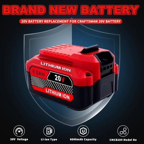 Image of Upgrade 2-Pack 20V 8.0Ah Replacement for Craftsman 20V Battery V20 Lithium ion Batteries Compatible with CMCB205 CMCB204 CMCB206 CMCB202 CMCB201 20V Cordless Power Tools